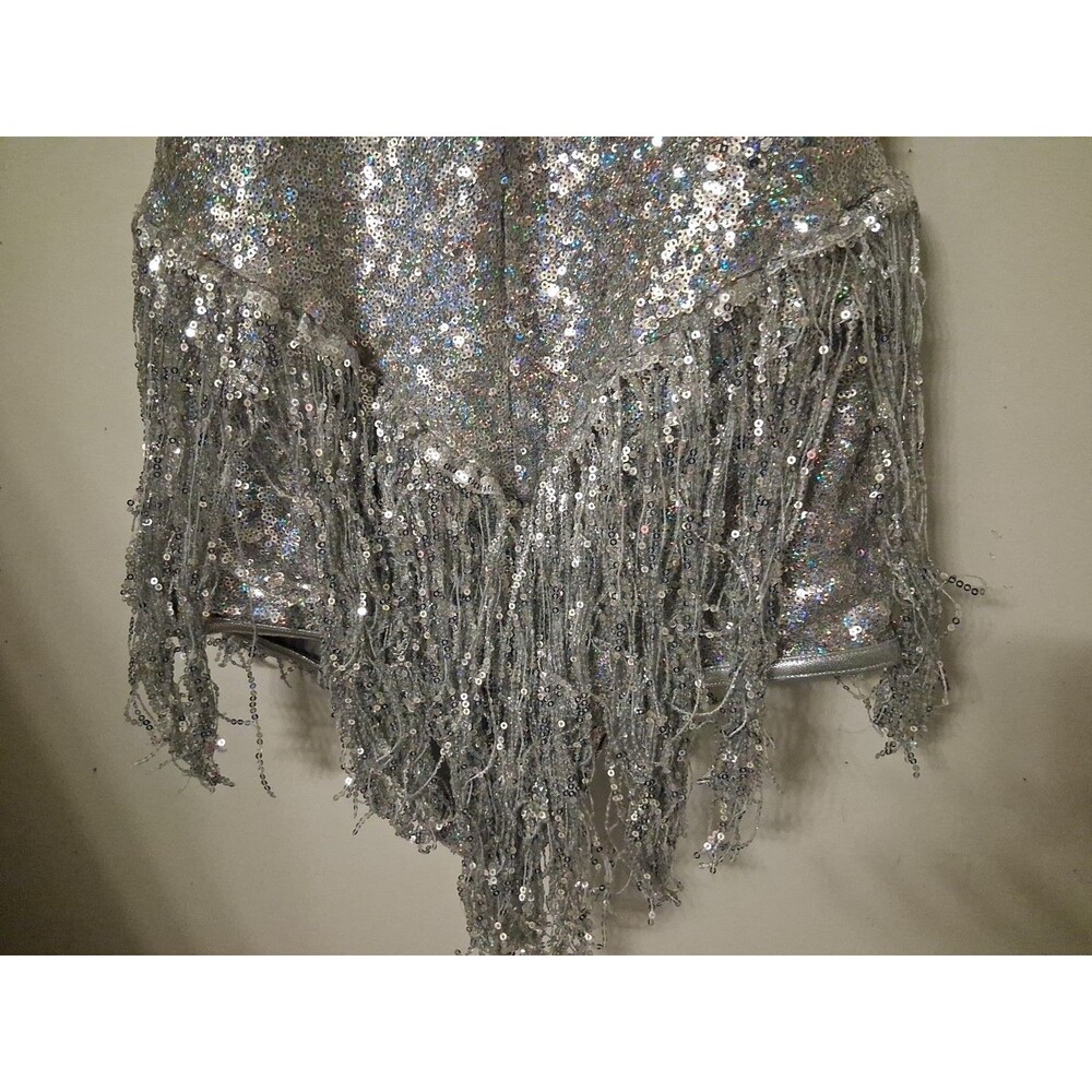 Weissman Dance Costume Lyrical Silver Sequin Bodysuit Fringe Swing Adult MA - Picture 4 of 6